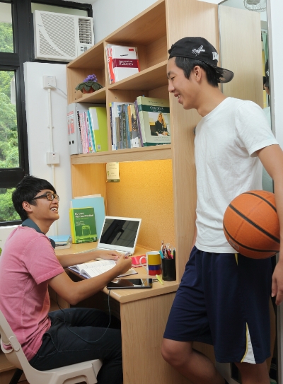 Student talking in student hall room